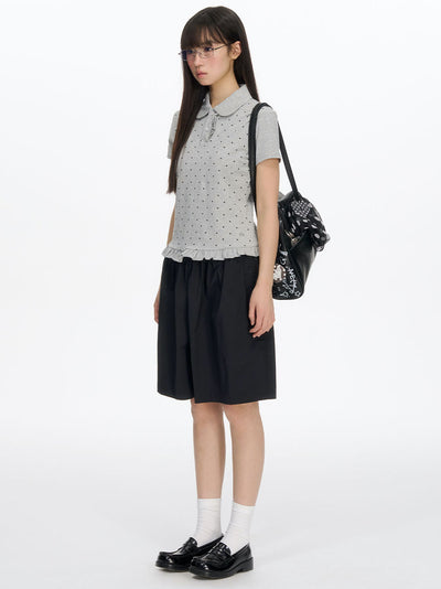 Polka Dot Ruffle Hem T-shirt NEC0207