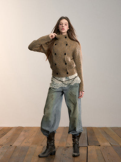 Yarn High-Neck Knit Cardigan VIA0357