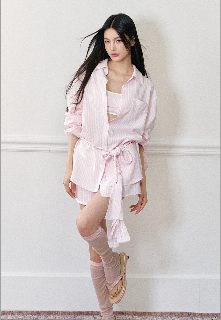 Braided Rope Striped Shirt/Camisole/Shorts AGM0170