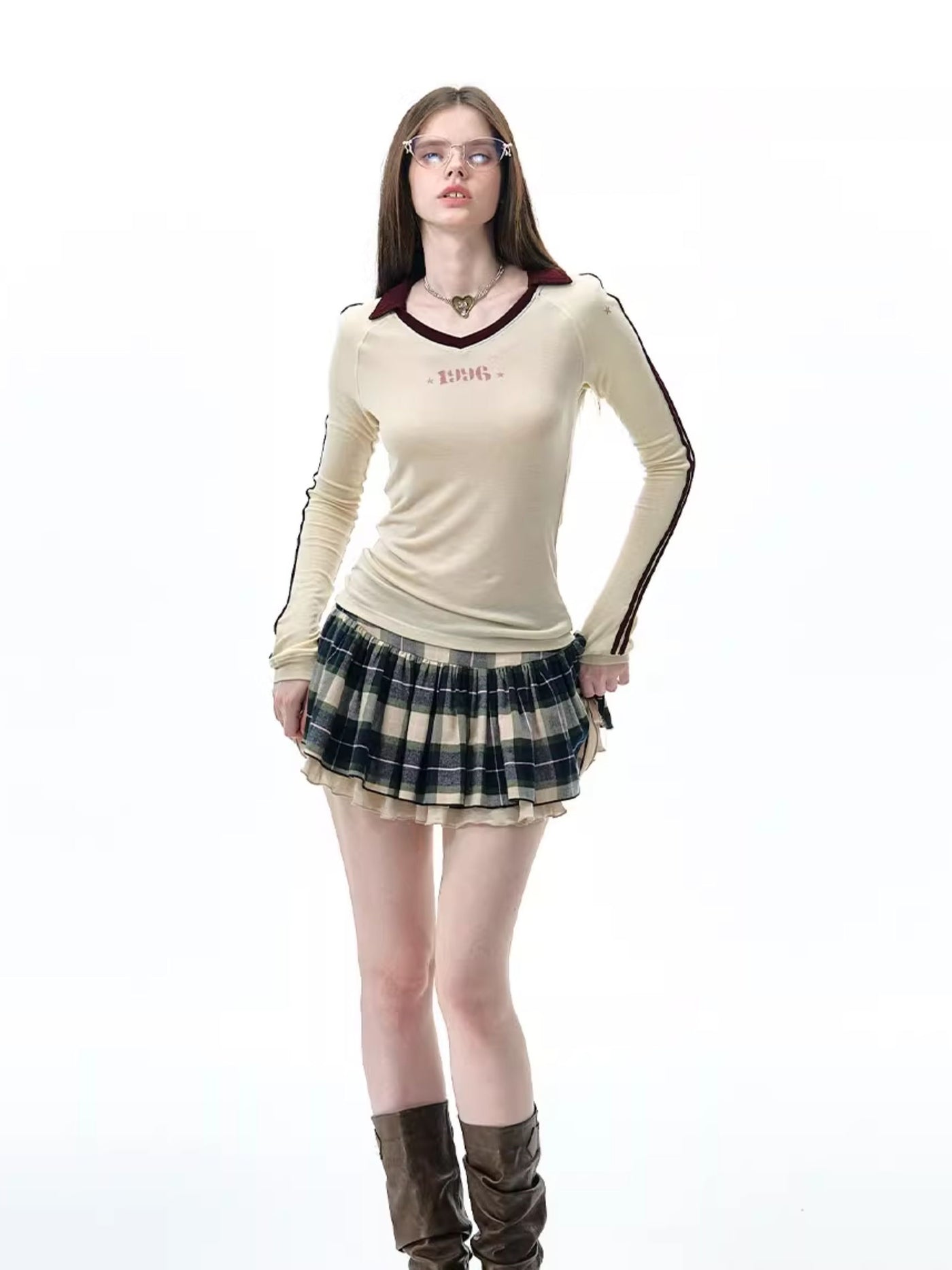 Retro Star Design Long-sleeved T-shirt NEC0232