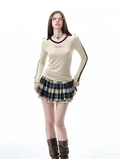 Retro Star Design Long-sleeved T-shirt NEC0232