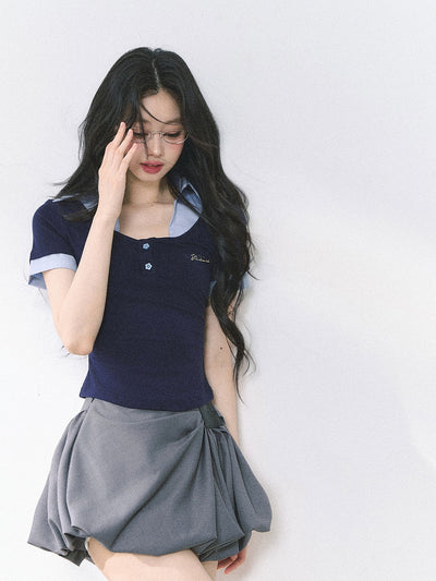 Fake Two-piece Flower Button T-shirt DIA0460