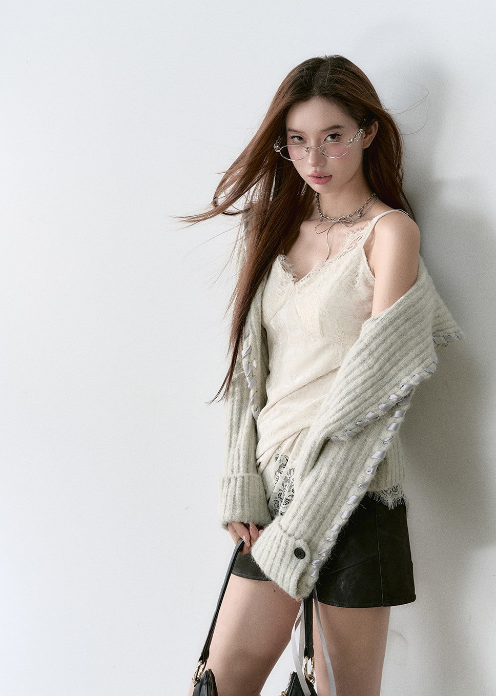 Ribbon Large Lapel Knitted Cardigan VIA0165