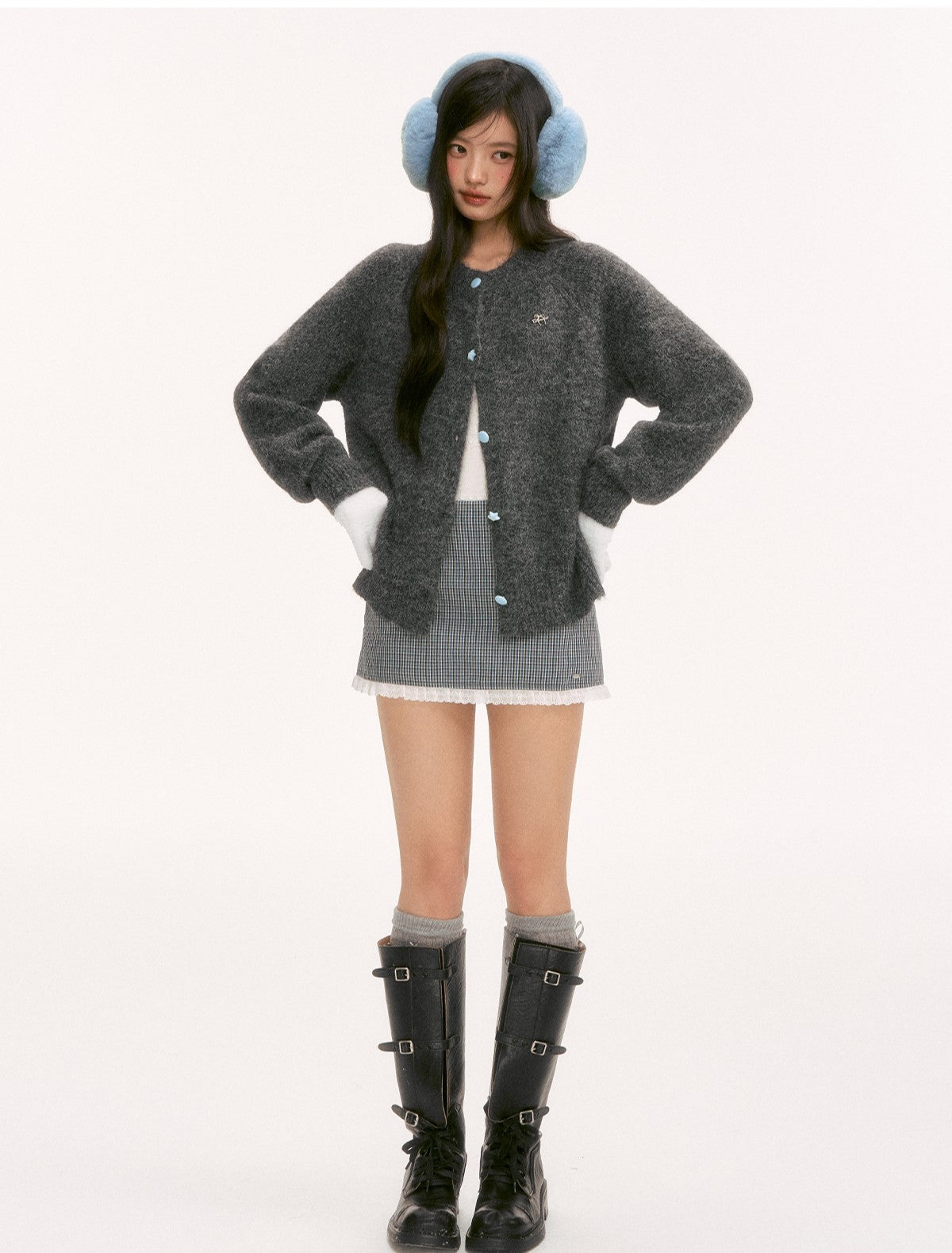 Gray Plush Basic Knit Cardigan WEE0122