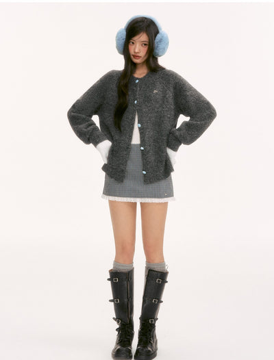 Gray Plush Basic Knit Cardigan WEE0122