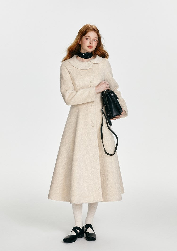 French Hepburn Style Waisted A-Line Wool Long Coat BOH0086