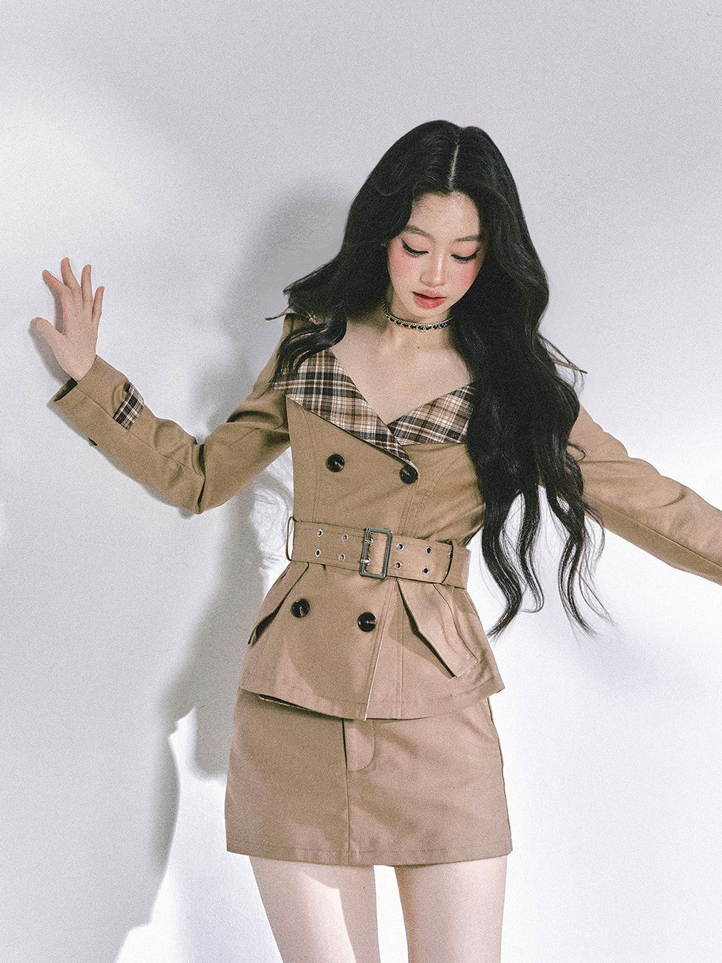 Hepburn Style Plaid Collar Jacket/Skirt DIA0594