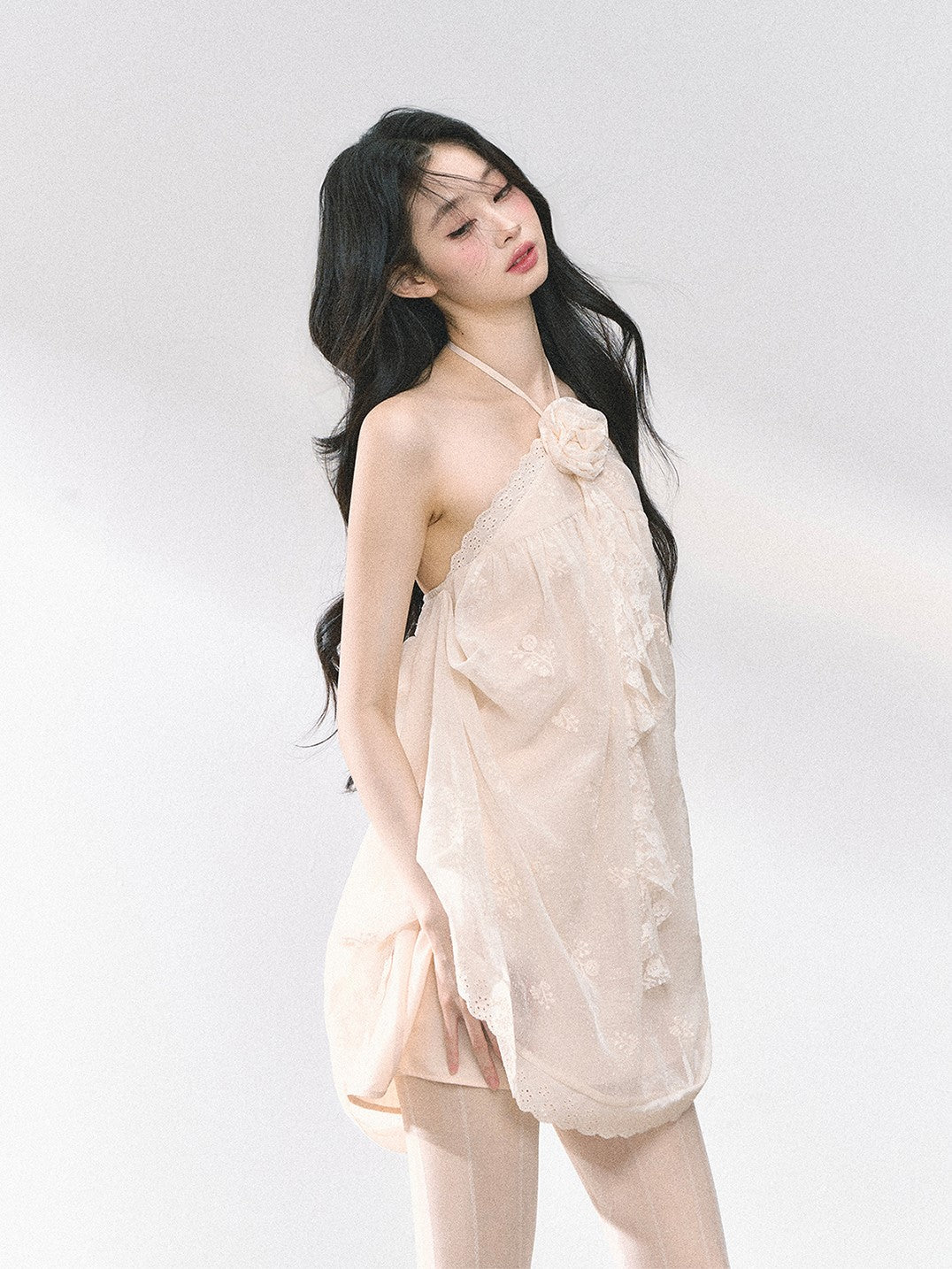 French Lace Floral Halter Neck Dress DIA0457