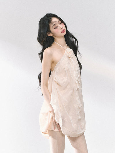French Lace Floral Halter Neck Dress DIA0457