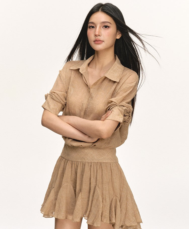 High Waist Pleated Shirt Dress ANA0065