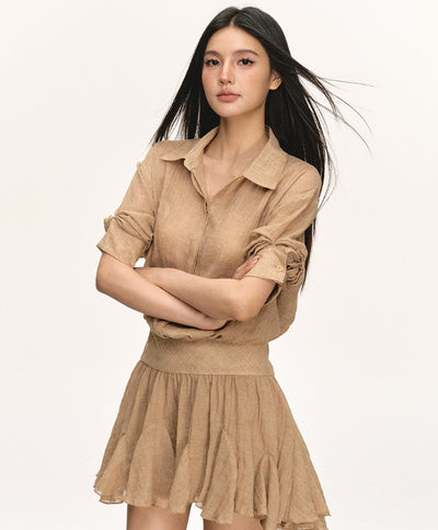 High Waist Pleated Shirt Dress ANA0065