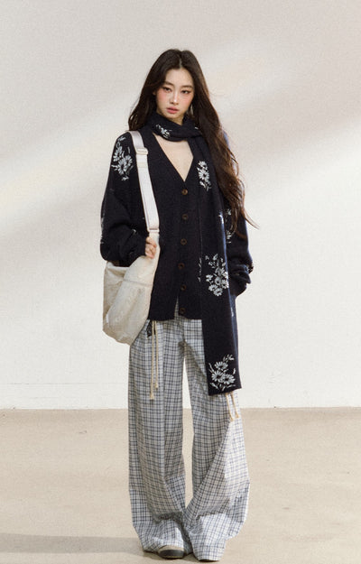 Large Flower Navy Sweater Cardigan SHI0215