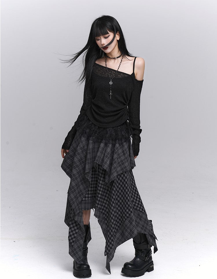 Long-Sleeved Off-Shoulder Sheer Sweater LAD0221