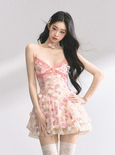 Lace Floral Suspender Puffy Dress DIA0445