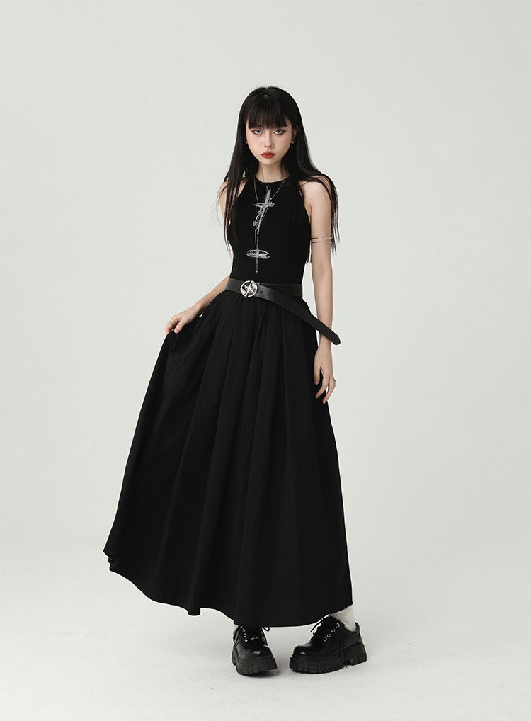 Black Sleeveless Suspender Long Dress LAD0094