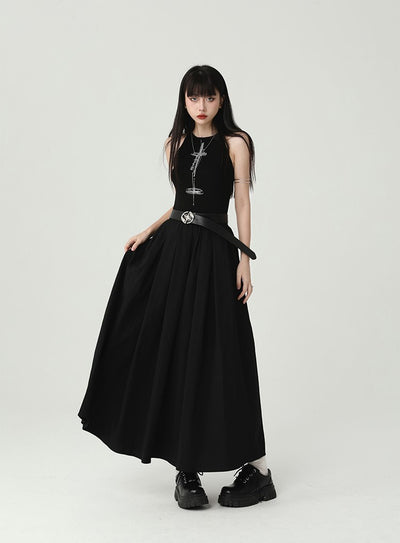 Black Sleeveless Suspender Long Dress LAD0094