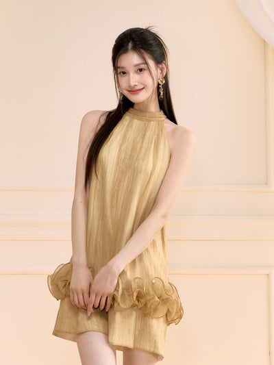 Honey Yellow Ruffle Short Dress OSH0116