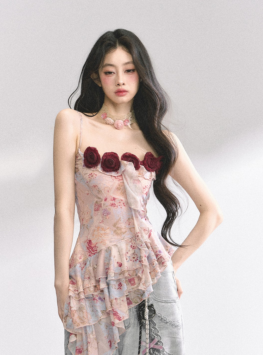 Rose Floral Irregular Camisole DIA0441