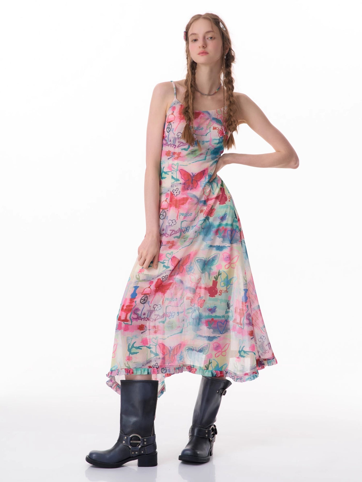 Graffiti Butterfly Print Suspender Dress ZIZ0146