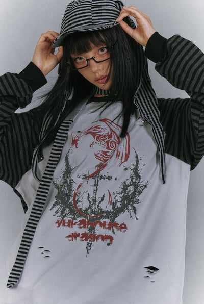 Raglan Striped Long-sleeved T-shirt KIN0150