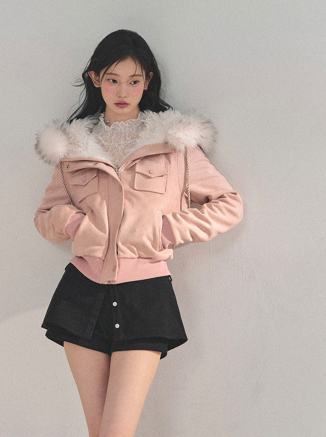 Snowy Fur Hooded Pocket Jacket DIA0717