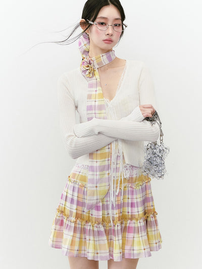 Plaid Sling Stitching Dress/Ribbon VIA0233