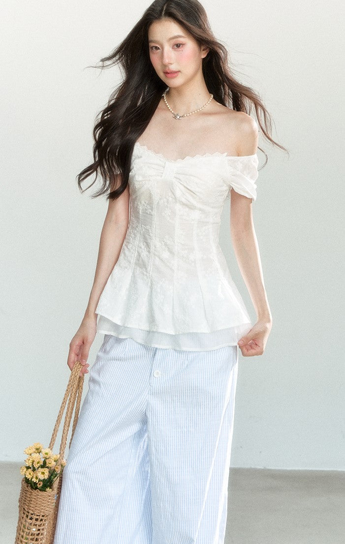 White One-shoulder Lace Top SHI0162