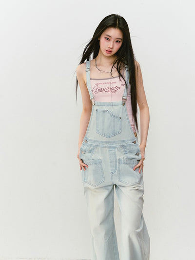 Light Blue Denim Casual Overalls Pants VIA0318