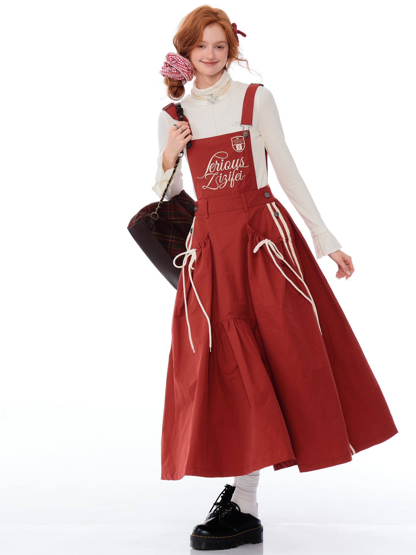 American Retro Design Letter Embroidery Workwear Suspender Dress ZIZ0186