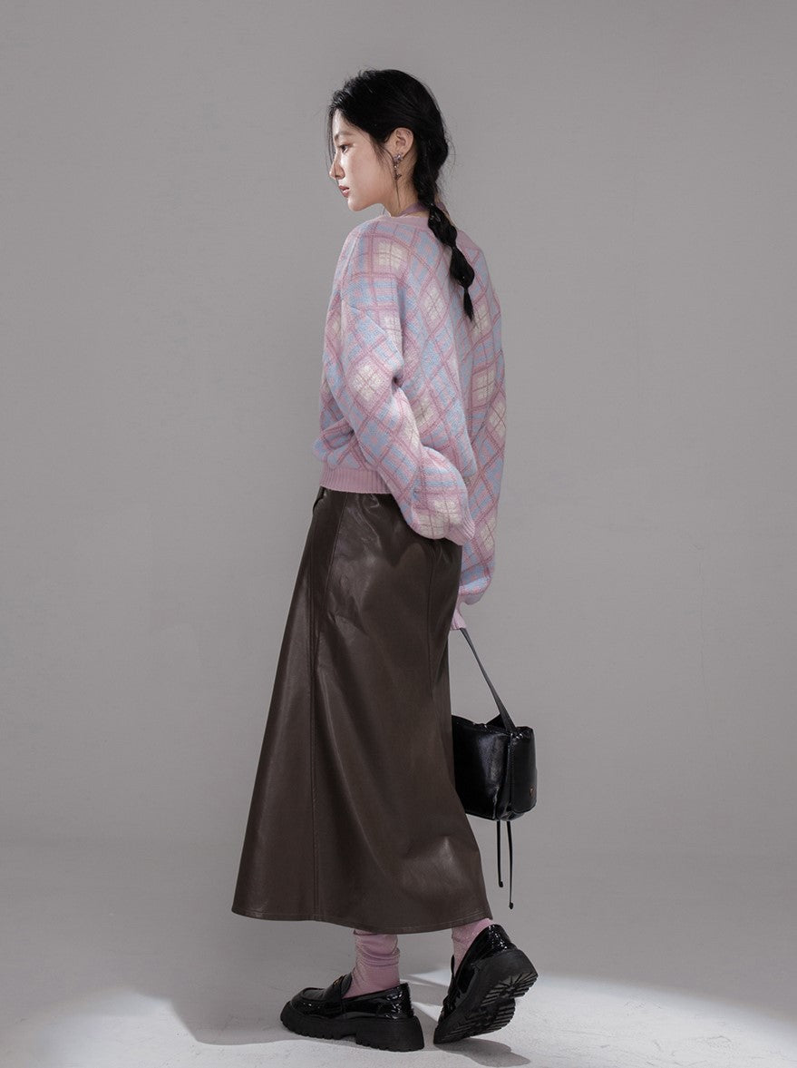 Dark Brown Split Leather Skirt COT0356