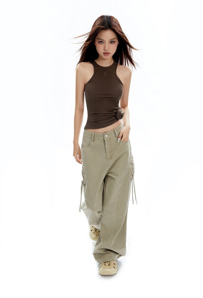 Street Straight Zipper Plaid Loose Casual Wide-leg Pants APE0323