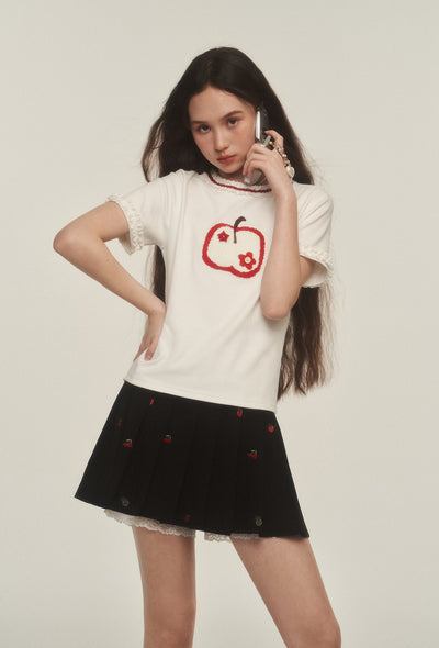 Apple Embroidered Lace Short Sleeve T-shirt AYF0037