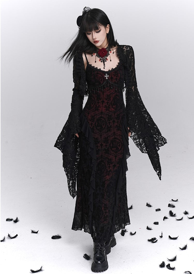 Black Suspender Dress/Lace Shawl LAD0240