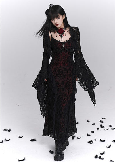 Black Suspender Dress/Lace Shawl LAD0240