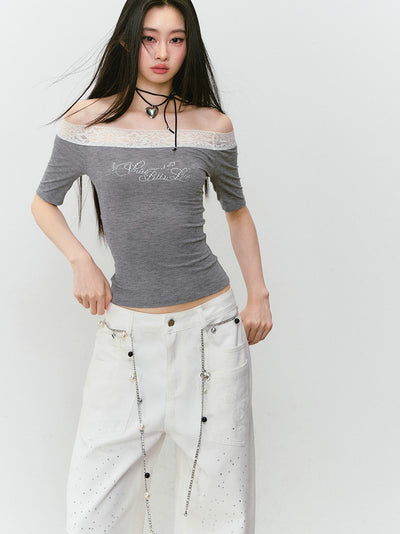Rhinestone Wide-leg Denim Jeans VIA0328