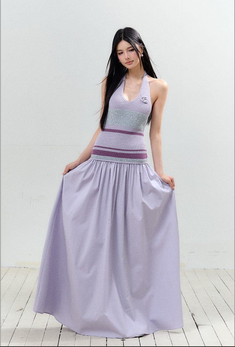 Bright Silk Halter Neck Backless Dress AGM0152
