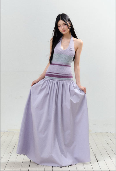 Bright Silk Halter Neck Backless Dress AGM0152