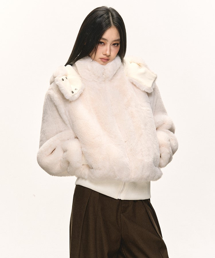 White Eco-friendly Fur Hooded Coat ANA0087