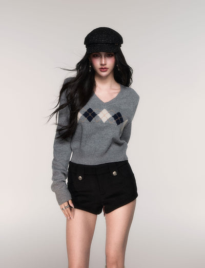 Diamond Pattern V-Neck Sweater LUL0200