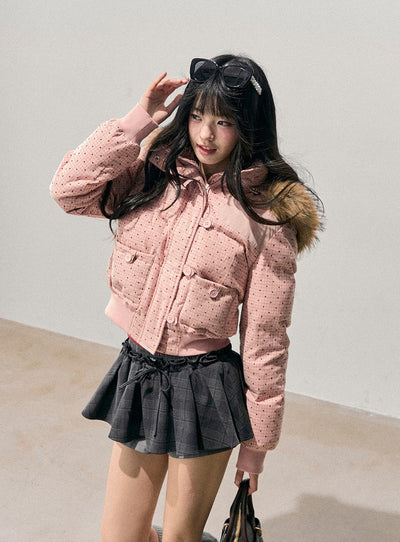 Polka Dot Hooded Warm Cotton Jacket DIA0712