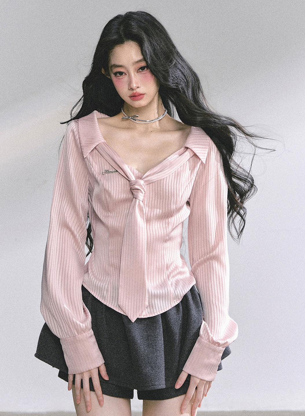 Pink Polo Collar Striped Shirt  DIA0570