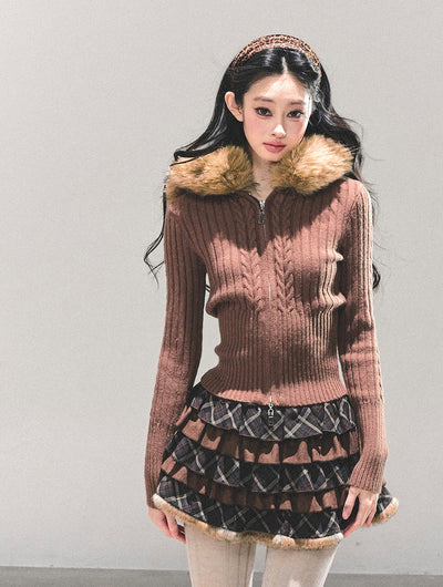 Fur Hooded Knitted Cardigan DIA0686