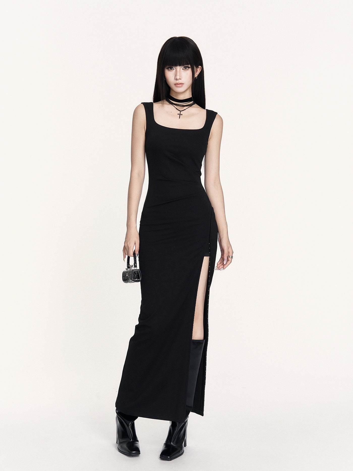 Hepburn Style Slit Long Dress VOC0433