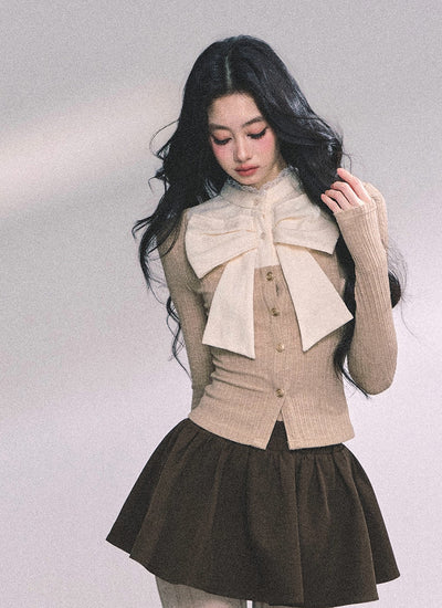 Fake Two-piece Lace Ribbon Knitted Top DIA0640