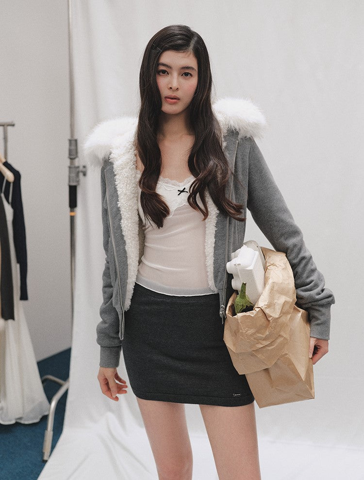 Fur Collar Hooded Short Sweatshirt Jacket LAL0249