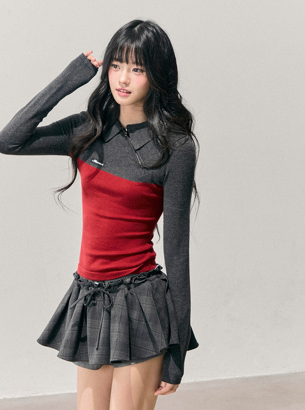 Long-Sleeve Polo Block Color T-Shirt DIA0741