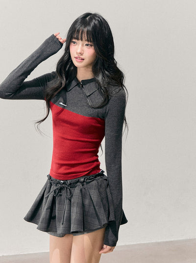 Long-Sleeve Polo Block Color T-Shirt DIA0741