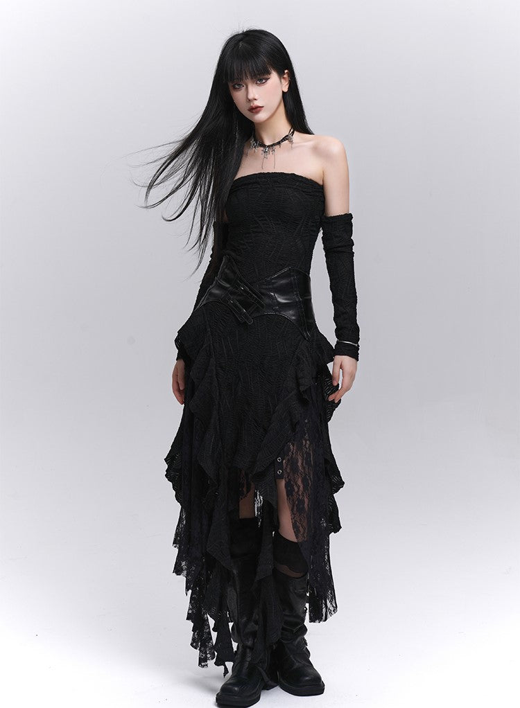 Black Lace Irregular Hem Dress LAD0206