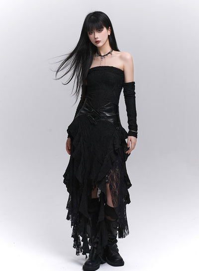Black Lace Irregular Hem Dress LAD0206