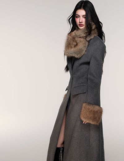 Grey Detachable Scarf Long Coat LUL0207